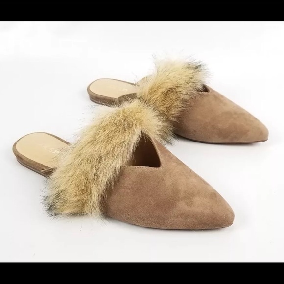 flat mule slides with fur